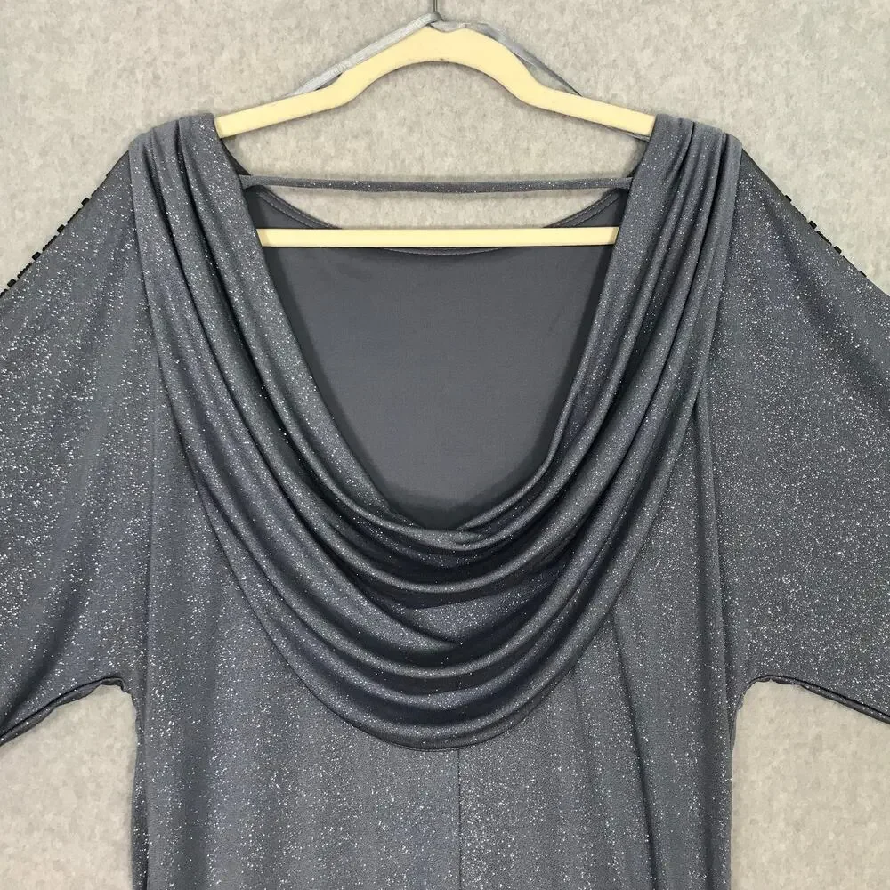 Cachet Dress Women 8 Gray Mini Drape Cape Back Glitter Rhinestone Cocktail Party - Picture 7 of 11
